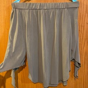 Off the shoulder light olive green shirt